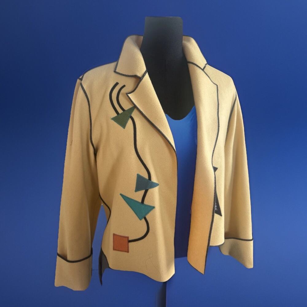 Beppa | 1980s | Vintage 100% Wool Yellow Cropped Jacket Abstract Wearable Art